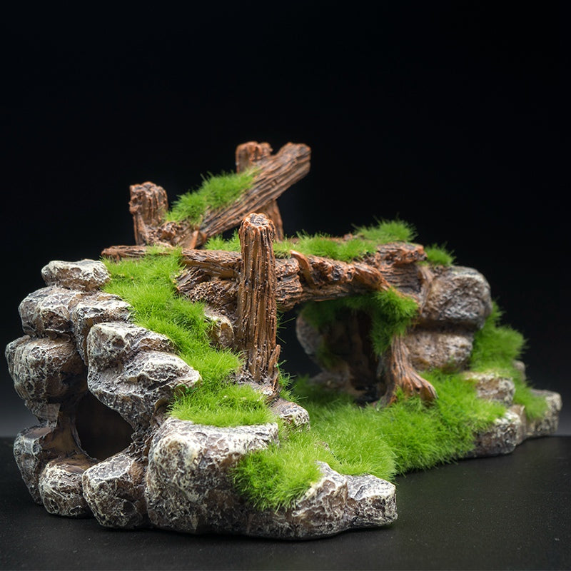 Flocking Resin Aquarium Ornament Realistic Landscape Stone Decoration for Fish Tanks