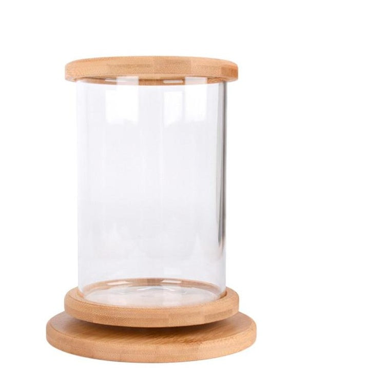 Mini Glass Aquarium with Bamboo Base Decorative Fish Tank for Small Offices