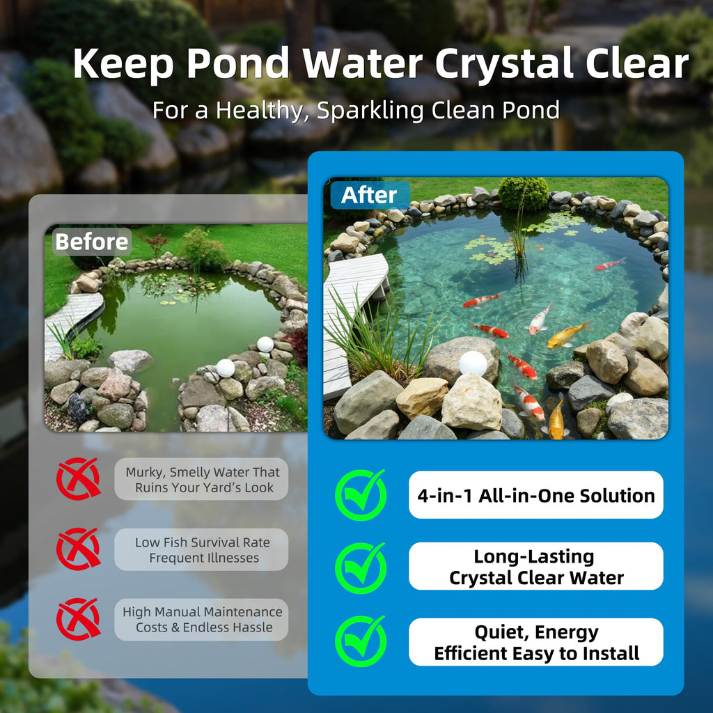 660 GPH Pond Filter Fountain Kit 18W UV Clarifier with 42W Pump for 1500 Gallon Koi Ponds