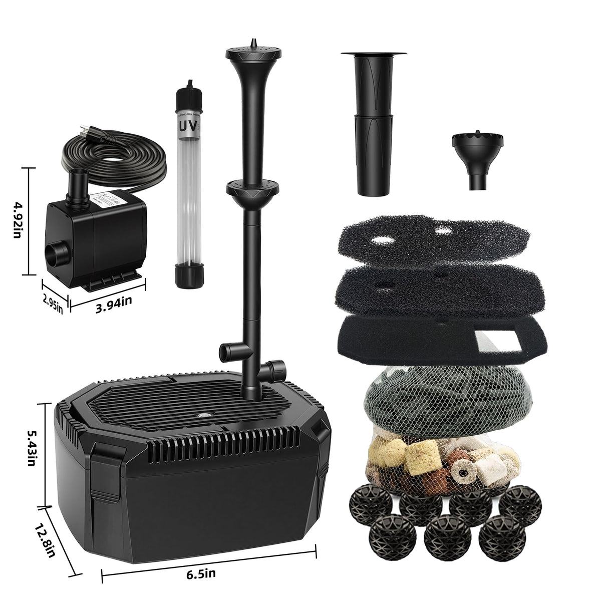 660 GPH Pond Filter Fountain Kit 18W UV Clarifier with 42W Pump for 1500 Gallon Koi Ponds