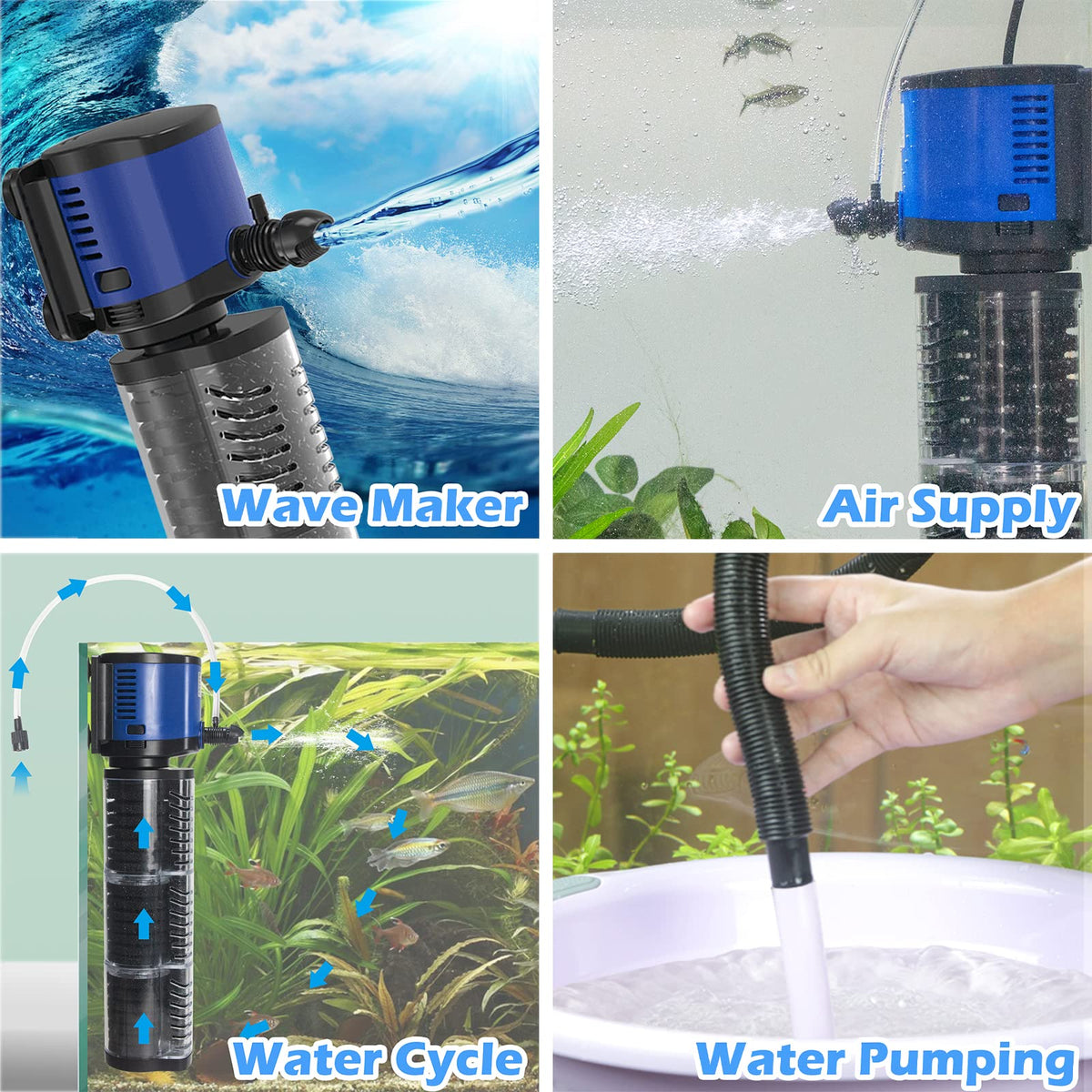 400 GPH Aquarium Filter Pump Submersible Wave Maker for 75–200 Gallon Fish Tanks & Ponds