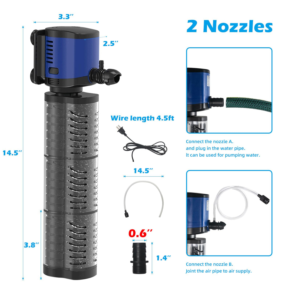 400 GPH Aquarium Filter Pump Submersible Wave Maker for 75–200 Gallon Fish Tanks & Ponds